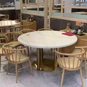 西安未央?yún)^(qū)某綜合體美食城大理石餐桌實木餐椅交貨完工